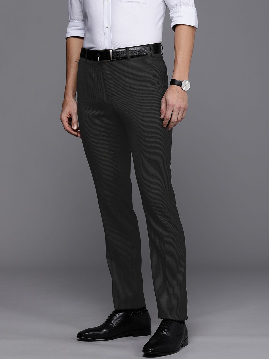 Raymond Men Striped Slim Fit Formal Trousers