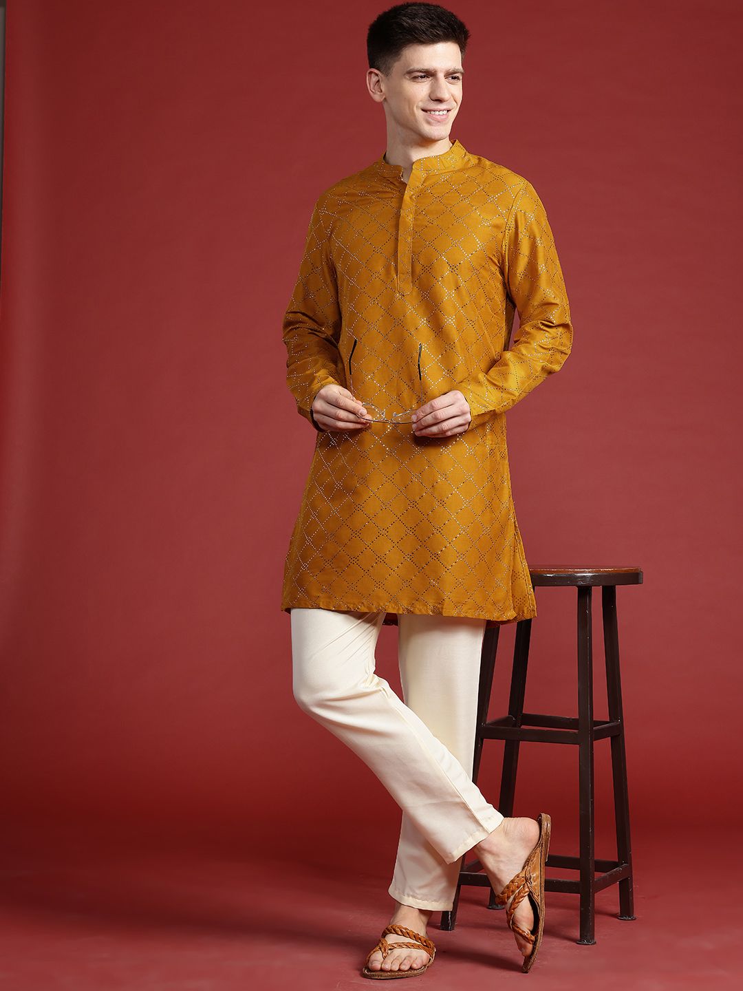 Anouk Printed Regular Mukaish Kurta with Trousers