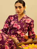 Indo Era Floral Printed V-Neck Pure Cotton A-Line Kurta with Trouser