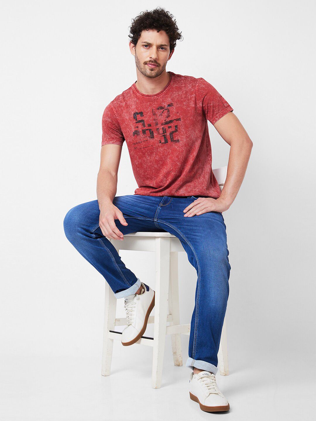 SPYKAR Round Neck Typography Printed Cotton Slim Fit T-shirt