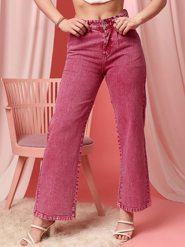 STREET 9 Women Comfort Straight Fit High-Rise Clean Look Pure Cotton Jeans