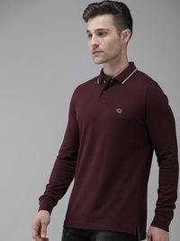 THE BEAR HOUSE Men Maroon Polo Collar Cuffed Sleeves Cotton Applique Slim Fit T-shirt