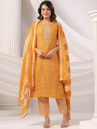 Indo Era Women Bandhani Printed Regular Mirror Work Kurta Trousers With Dupatta