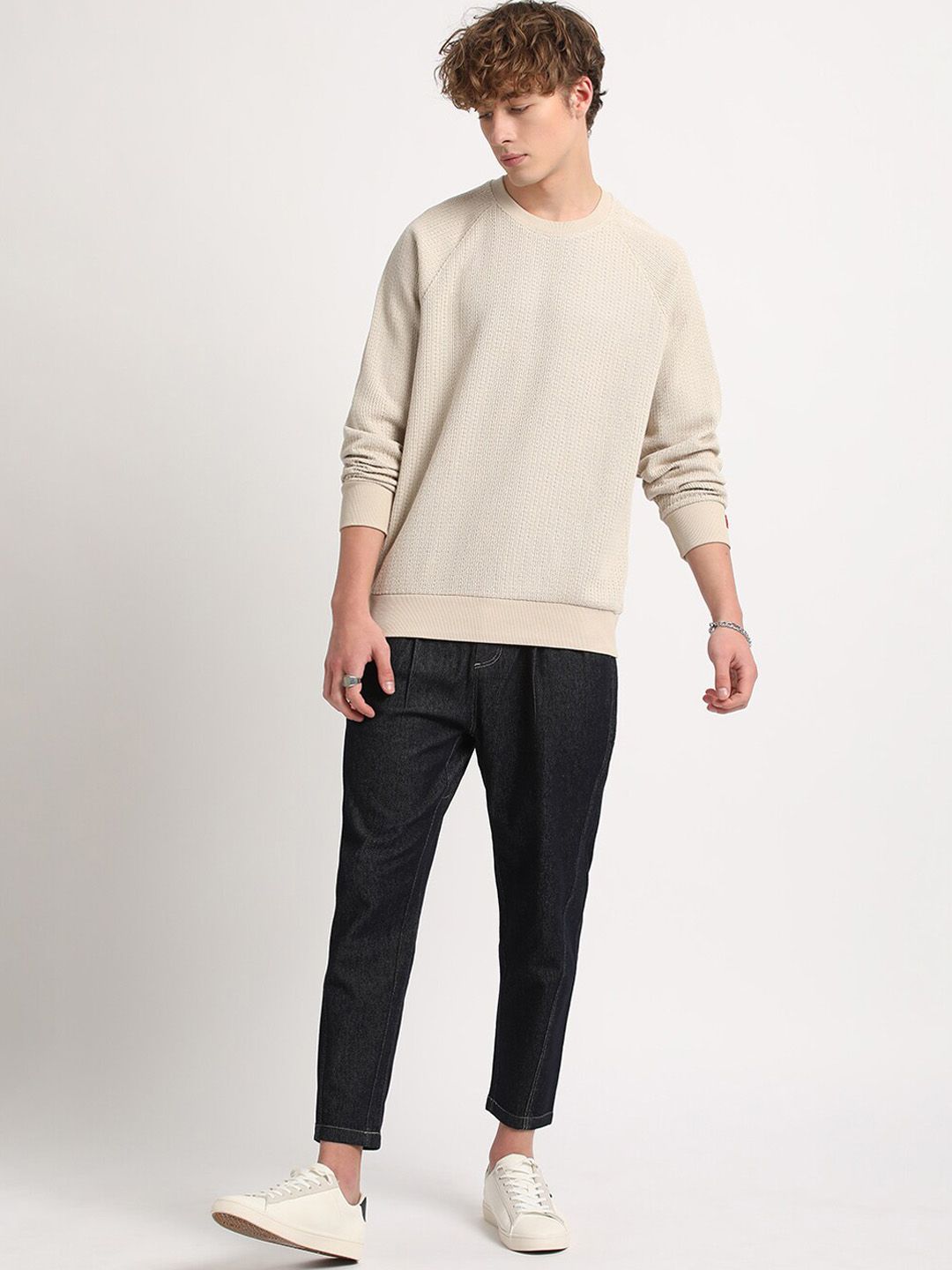 THE BEAR HOUSE Men Relaxed Loose Fit Cotton Denim Trousers