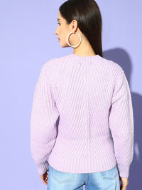 STREET 9 Women Lavender Ribbed Round Neck Long Sleeves Pullover