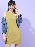 Tokyo Talkies Olive Green Solid Sheath Dress