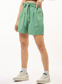 Bewakoof Women's Green Oversized Linen Shorts