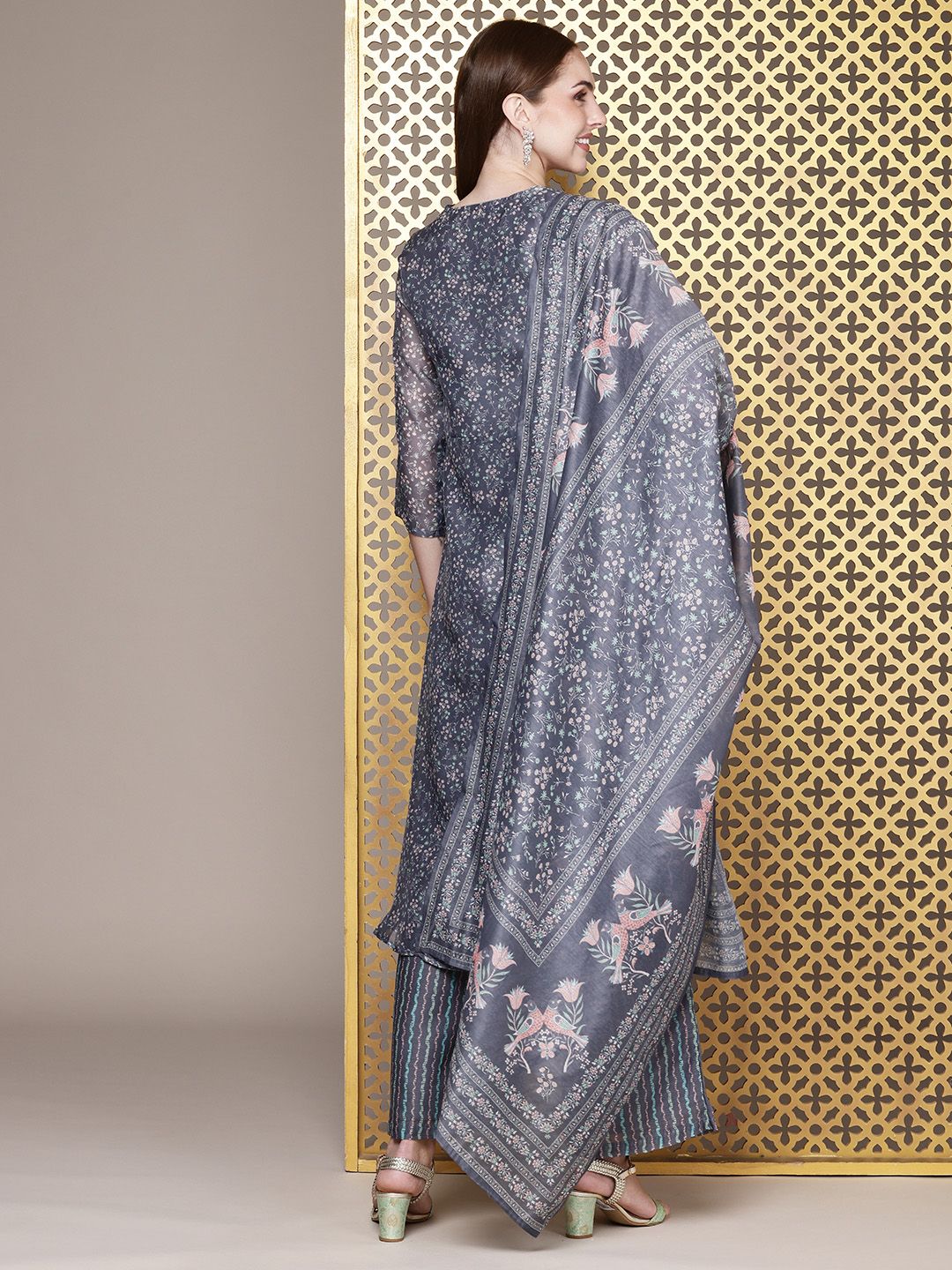 House of Pataudi Women Floral Printed Angrakha Jashn Kurta With Trousers & Dupatta