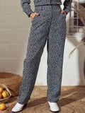 SASSAFRAS Women Grey & Black Animal Printed Straight Trousers