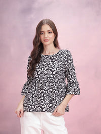 DressBerry Floral Print Bell Sleeve Peplum Top
