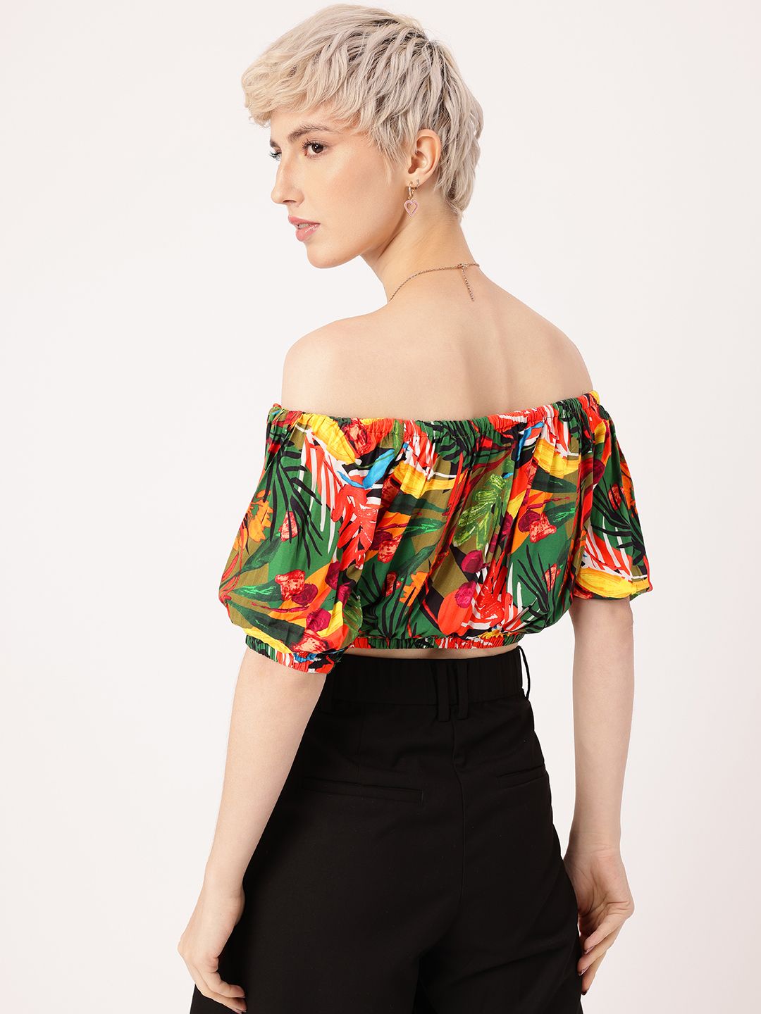 DressBerry Aloha Paradise Tropical Bardot Crop Top