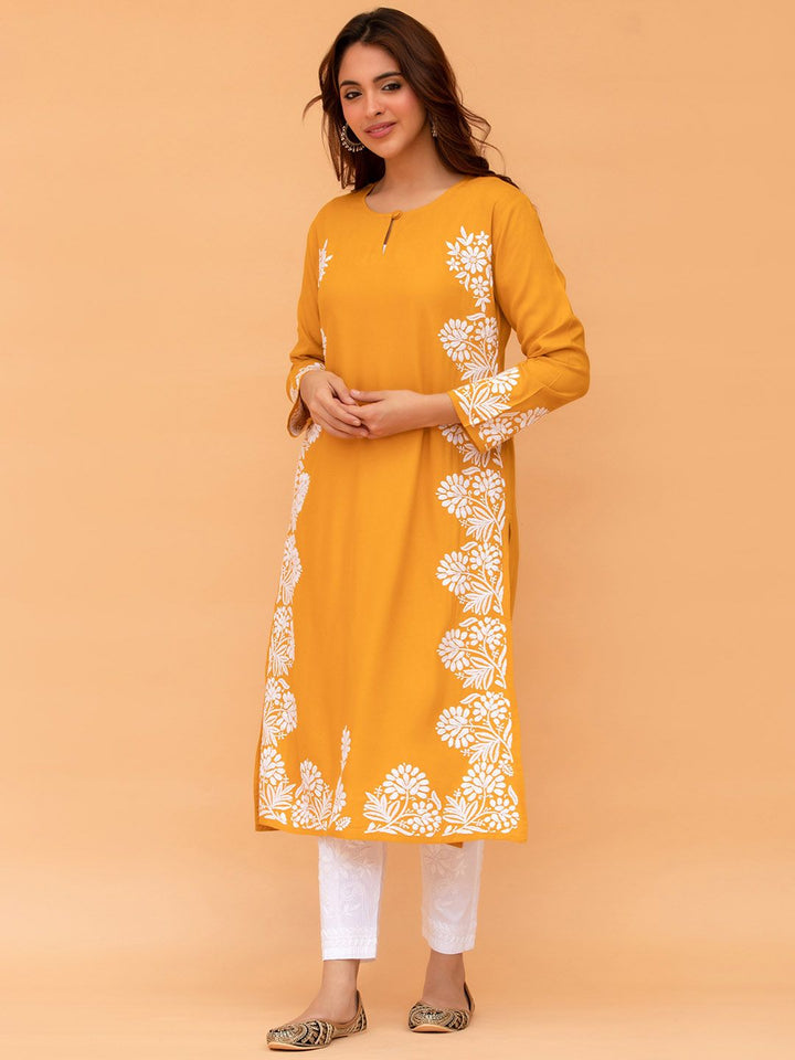 HOUSE OF KARI Ethnic Motifs Embroidered Keyhole Neck Handloom Kurta
