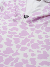 SASSAFRAS Women Lavender Printed Hooded Sweatshirt