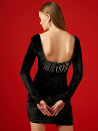 STREET 9 Embellished Long Sleeves Velvet Sheath Dress