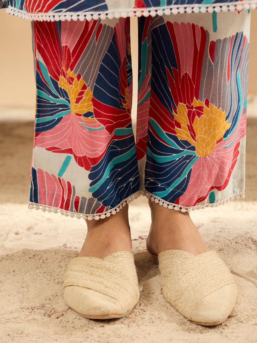 Indo Era Women Printed Regular Pure Cotton Kurta with Trousers