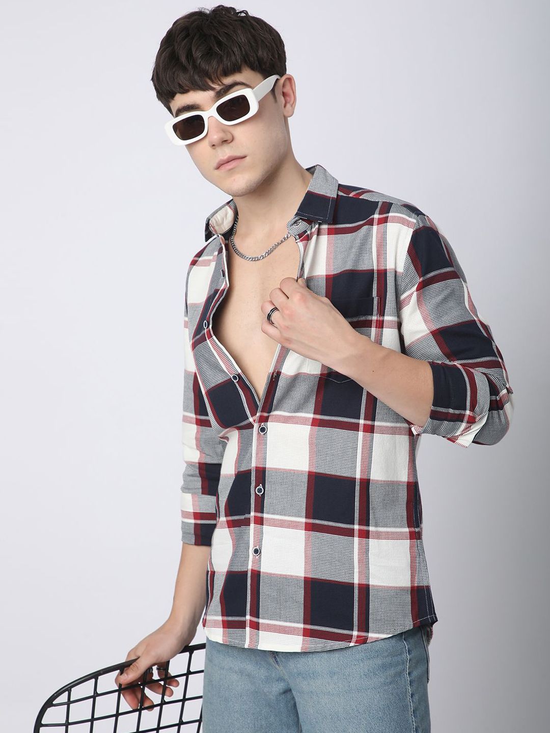 VASTRADO Men Classic Slim Fit Opaque Checked Casual Shirt