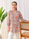 Rustorange Floral Printed Cotton Mandarin Collar Tunic