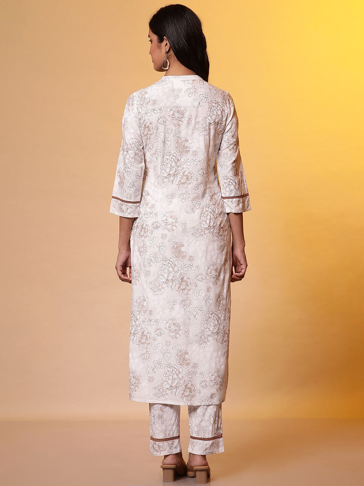 AURELIA Floral Printed Regular Round Neck Straight Kurta with Trousers