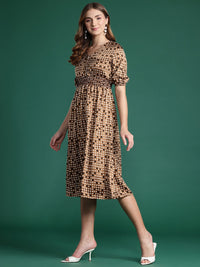 DressBerry Printed Smocked Detailing A-Line Dress