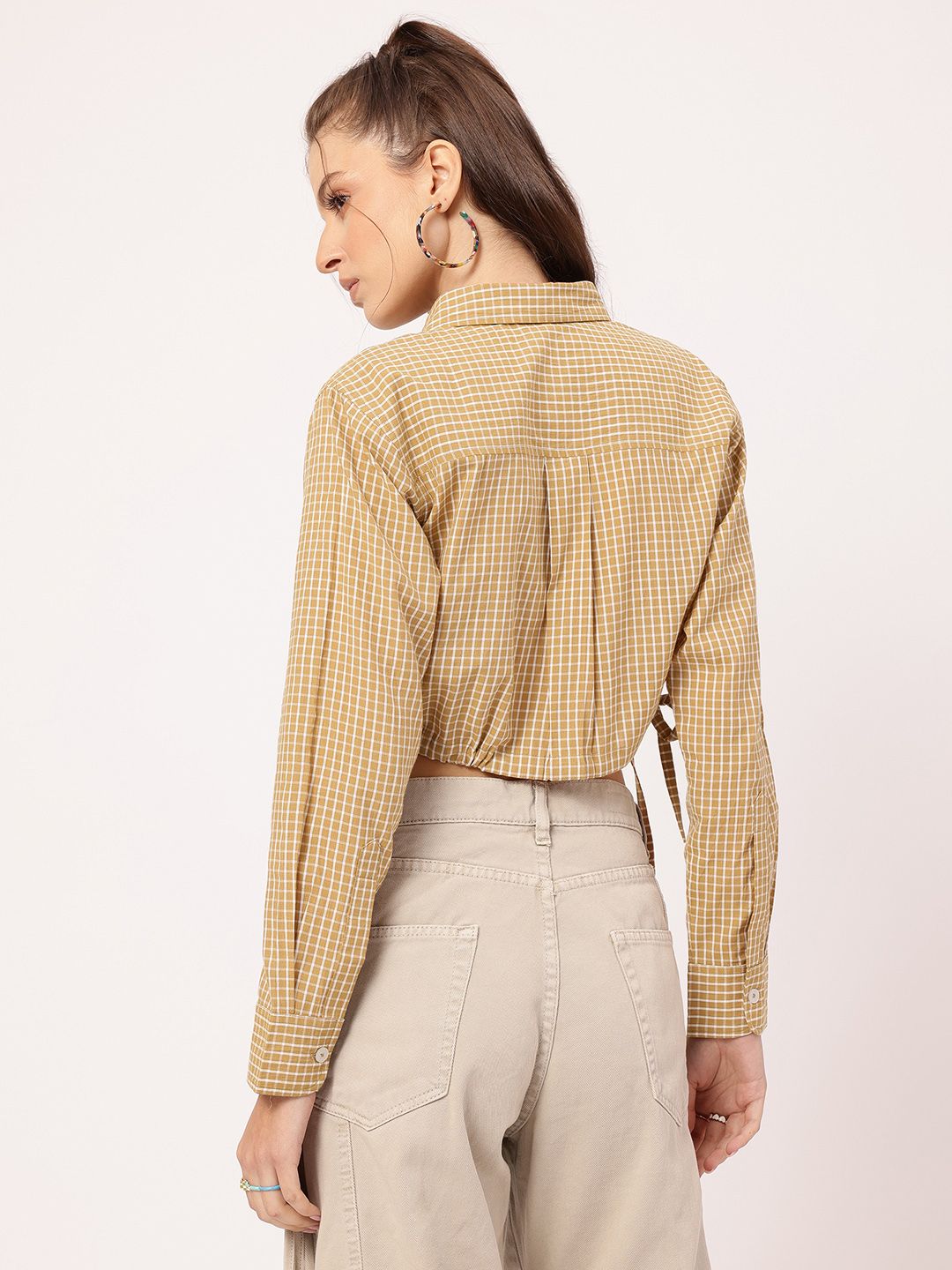 DressBerry Vintage Vibes Checked Tie-Up Crop Shirt