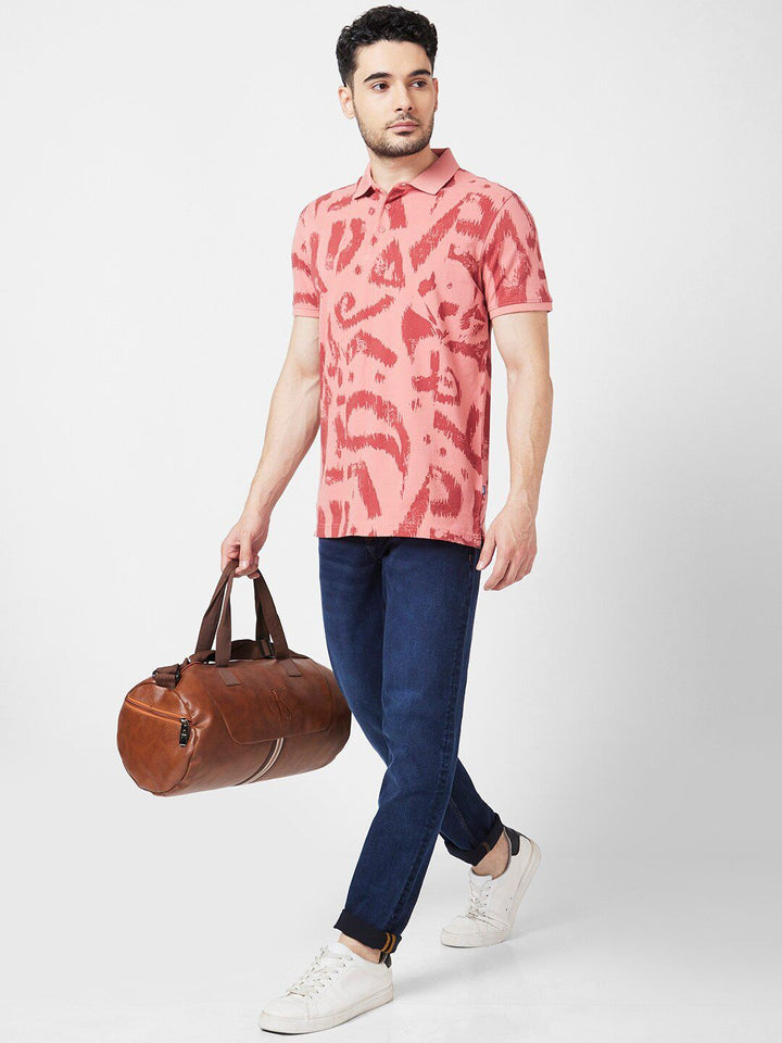 SPYKAR Abstract Printed Polo Collar Slim Fit Cotton Casual T-Shirt