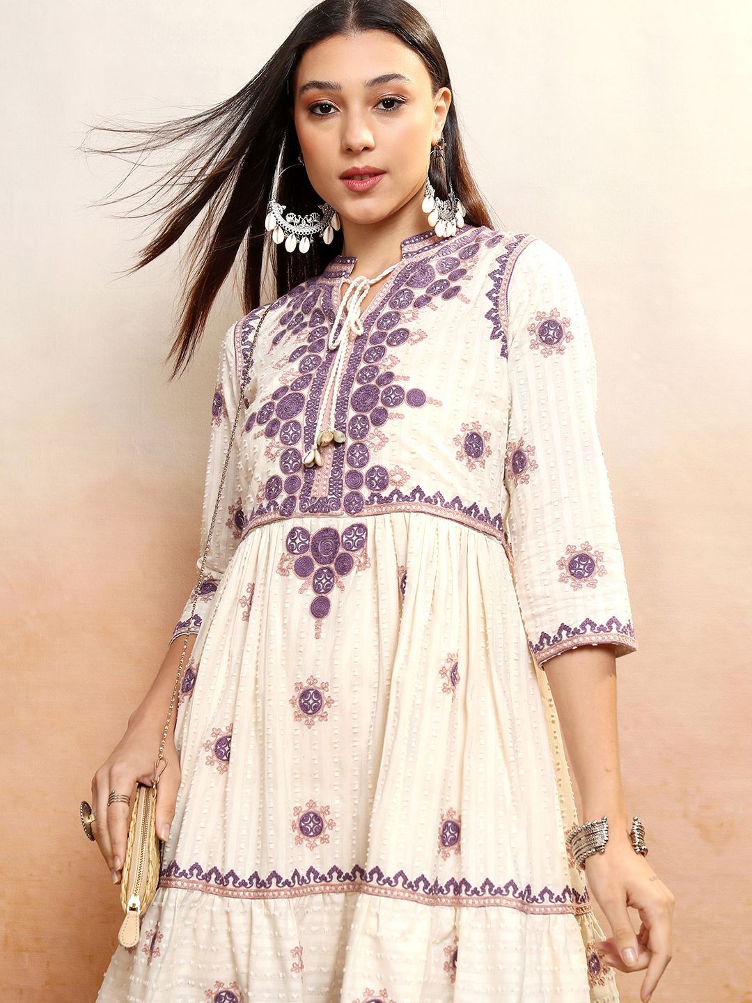 Vishudh Floral Print Embroidered Fit & Flare Dress