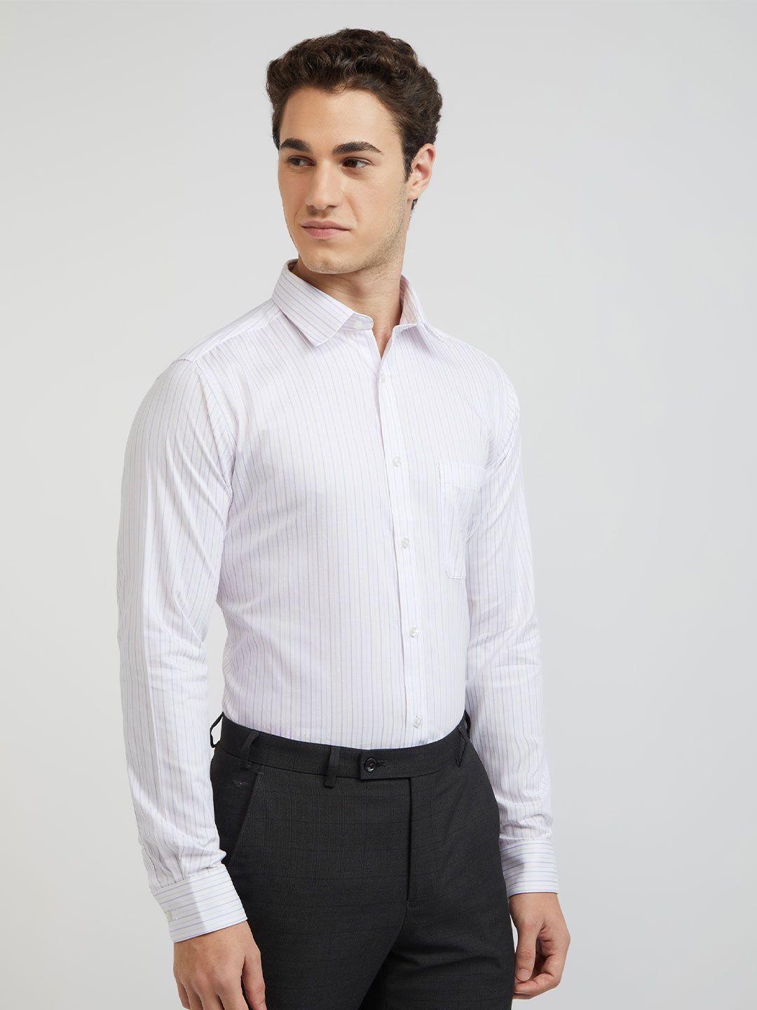 Raymond Pure Cotton Slim Fit Opaque Striped Formal Shirt