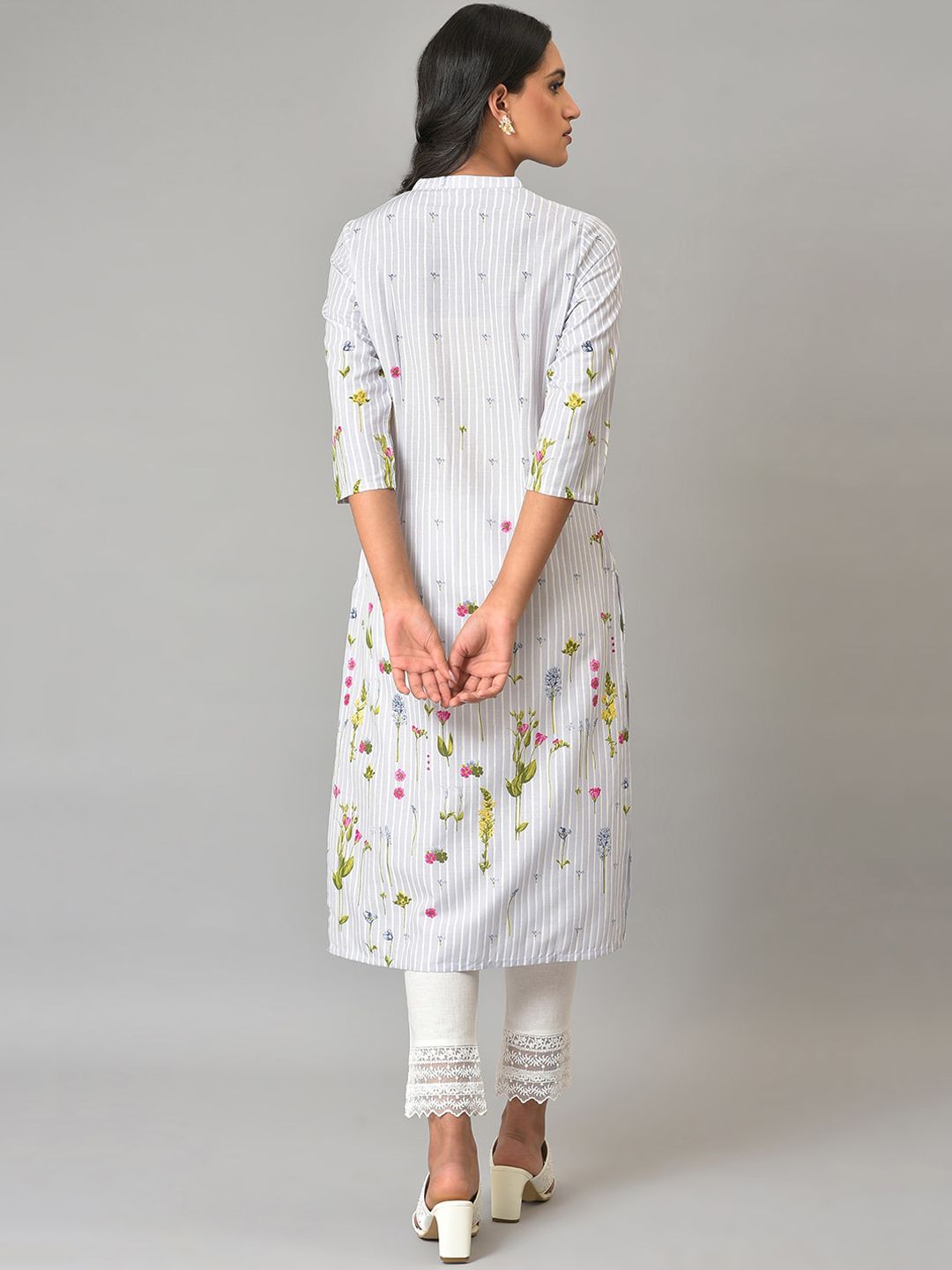 W Women Blue Printed Pathani Kurta