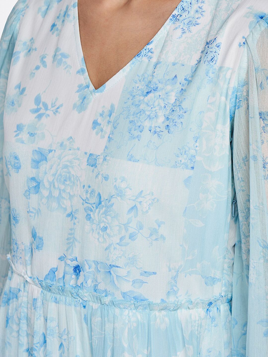 AND Floral Printed V-Neck Bell Sleeve Gathered Tiered Fit & Flare Dress