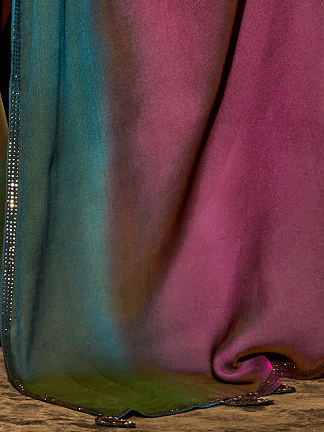 Saree mall Teal & Mauve Ombre Embellished Sarees