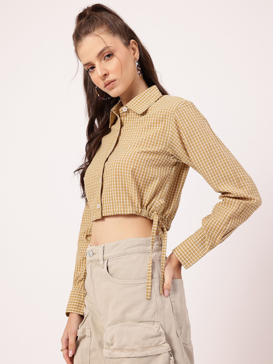DressBerry Vintage Vibes Checked Tie-Up Crop Shirt
