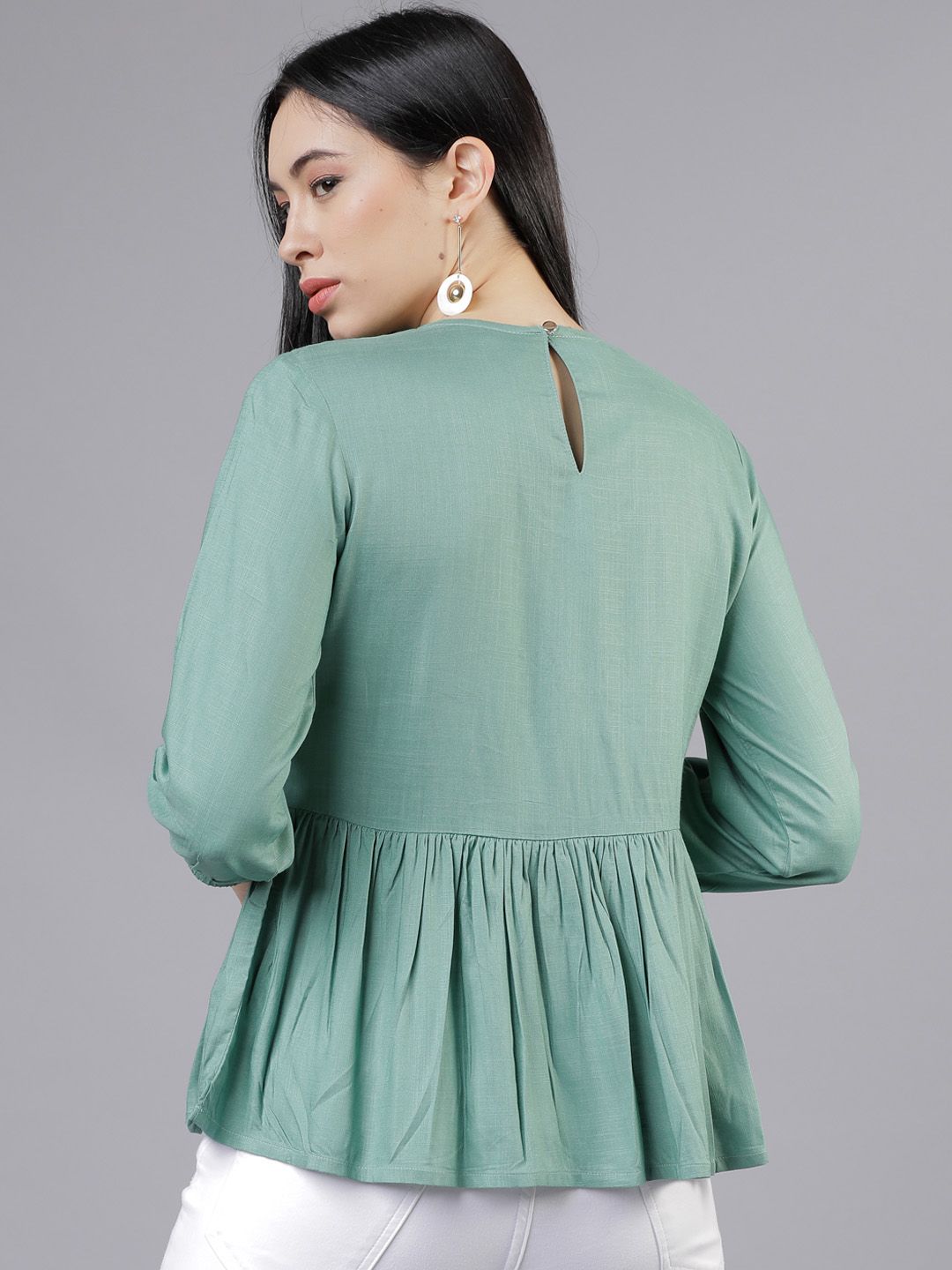 Tokyo Talkies Women Green Solid Peplum Top