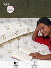 URBAN SPACE Pink & White Floral Printed Cotton 200 TC Single Bedsheet With 2 Pillow Covers