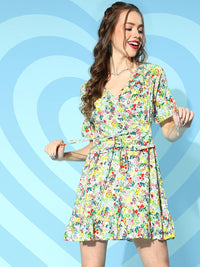 Berrylush White & Red Floral Print Wrap Dress