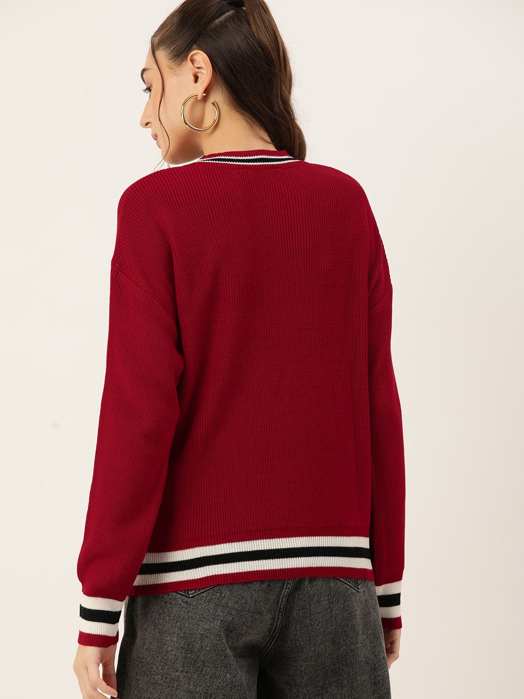 DressBerry Acrylic Ribbed Applique Pullover