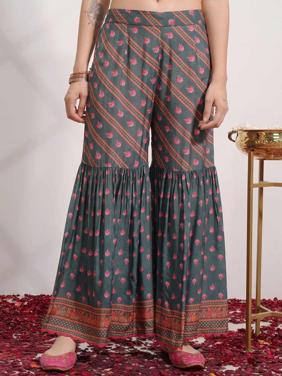 Vishudh Floral Printed Regular Beads and Stones Kurta with Sharara & With Dupatta