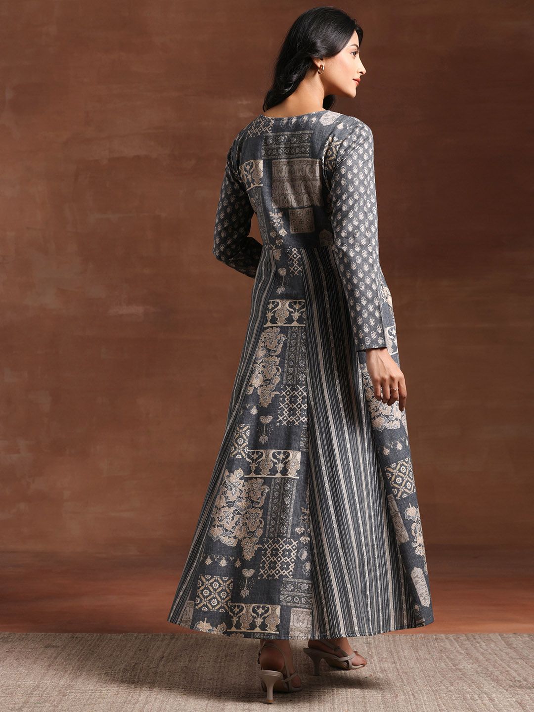 Libas Floral Print V-Neck Linen Maxi Dress