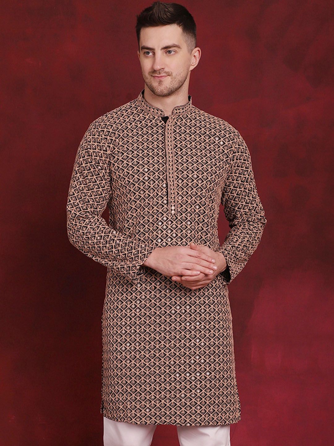 Jompers Floral Embroidered Thread Work Sequinned Kurta
