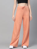SASSAFRAS Women Peach-Coloured Solid Wide Leg Track Pants