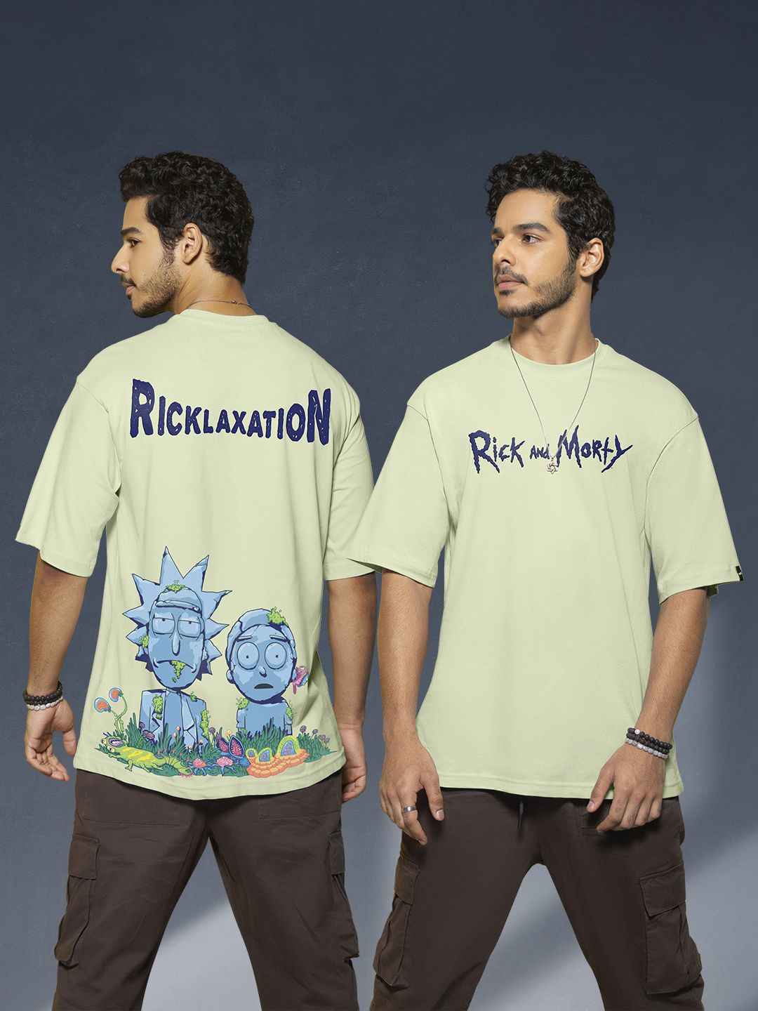 Bewakoof Official Rick and Morty Merchandise  Stoned Rick Morty Printed Oversized T-shirt