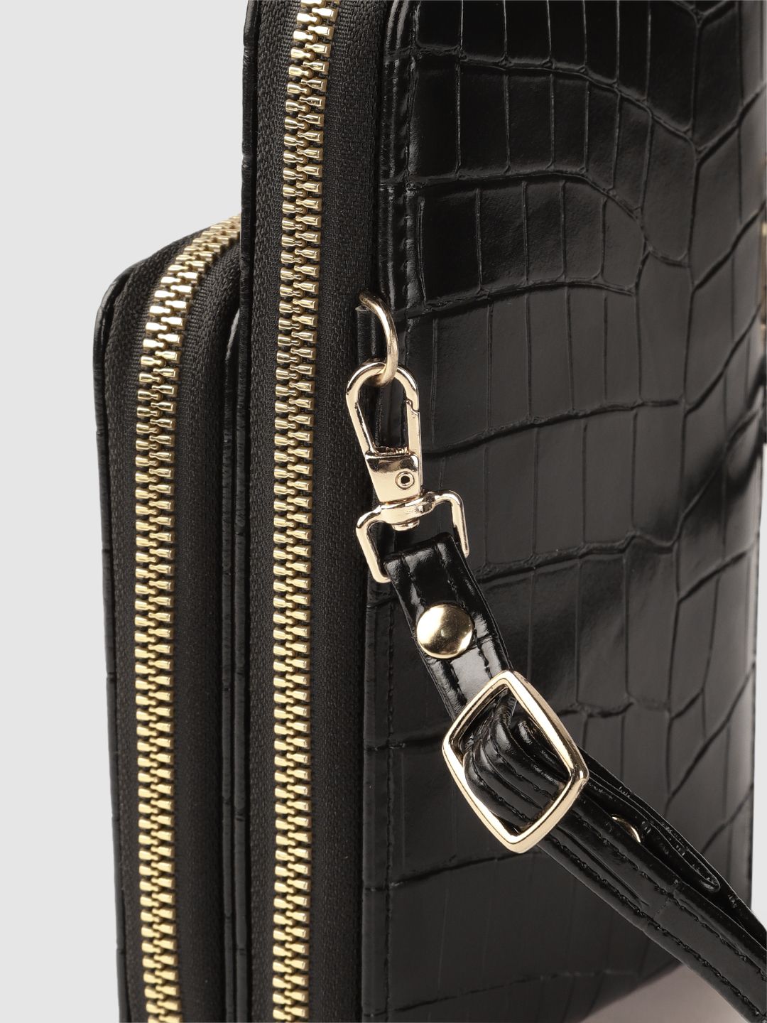 Lino Perros Black Croc Textured Structured Sling Bag with Detachable Sling Strap