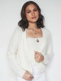AND Women Striped with Fuzzy Detail Open Front Sweater with Crop Top