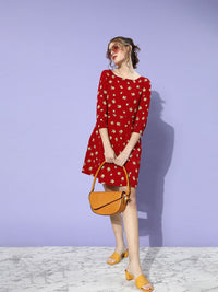 DressBerry Women Gorgeous Red Romantic Florals Dress