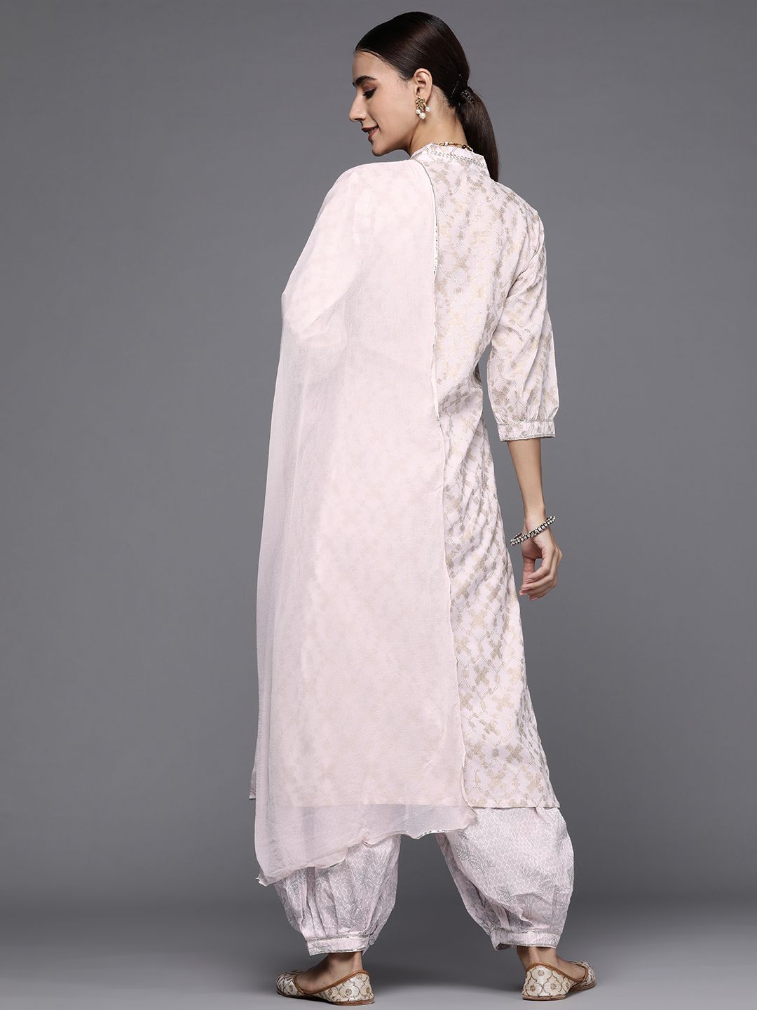 Libas Women Pink & Gold-Toned Ethnic Printed Pure Cotton Kurta with Salwar & With Dupatta