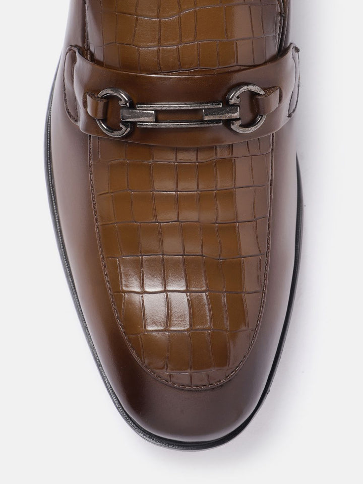 House of Pataudi Men Textured Formal Horsebit Loafers