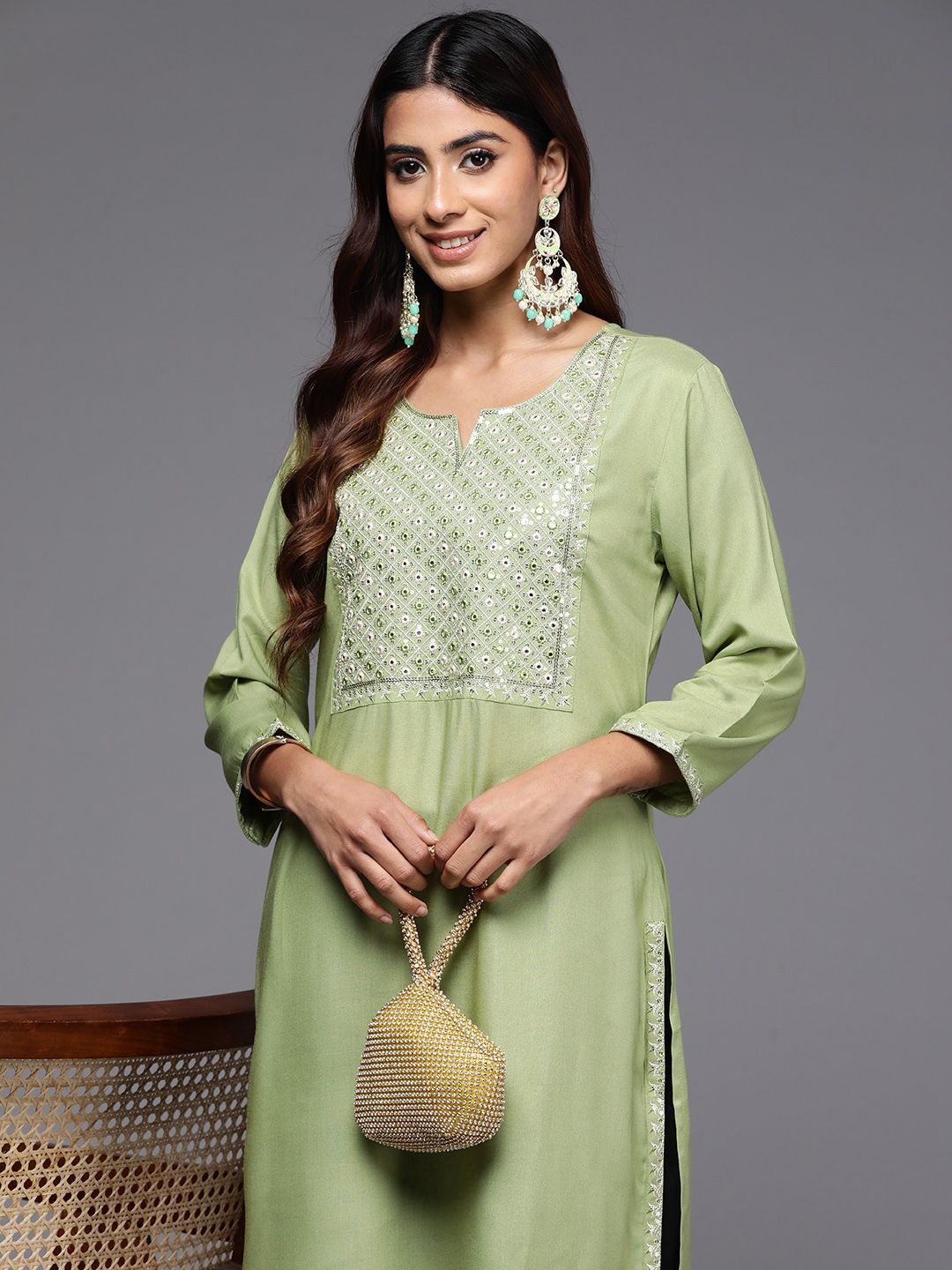 Indo Era Geometric Embroidered Mirror Work Kurta