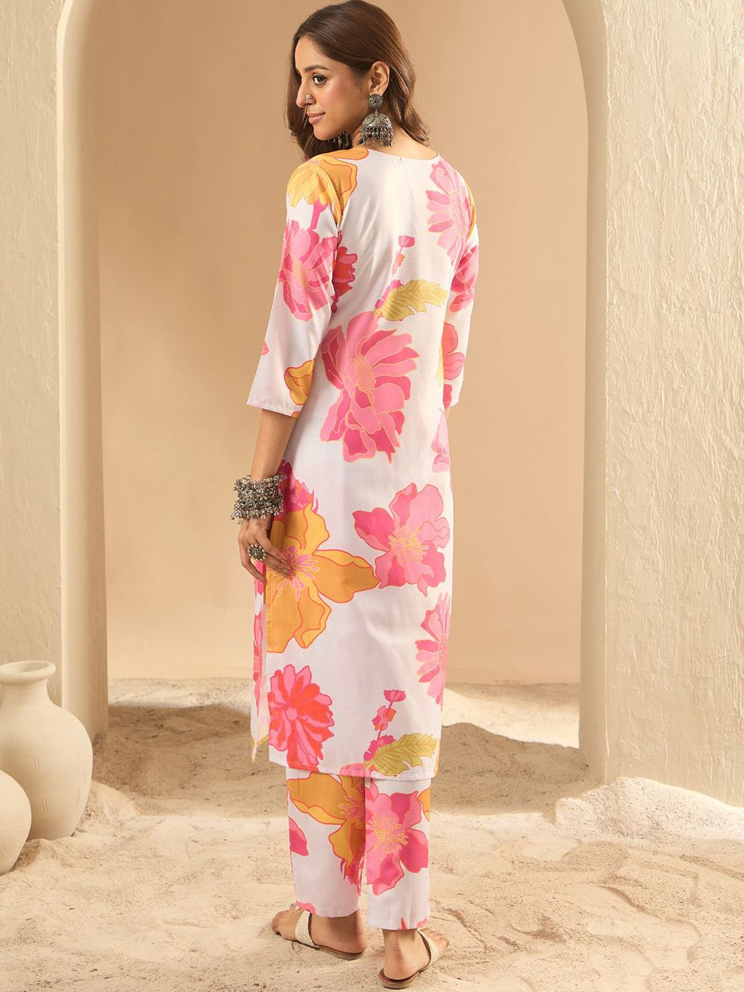 Indo Era Women Floral Printed Regular Kurta with Trousers