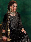 Libas Ethnic Motifs Embroidered Straight Velvet Sequinned Kurta with Salwar & Dupatta