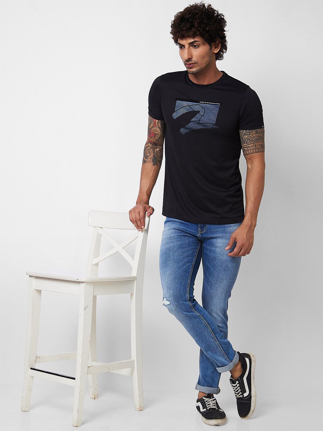 SPYKAR Graphic Printed Round Neck Slim Fit Cotton T-shirt