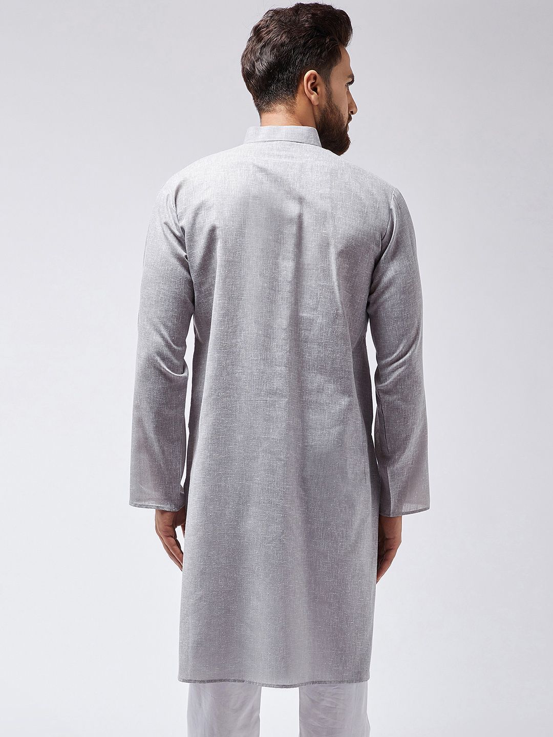 SOJANYA Men Grey Solid Straight Kurta
